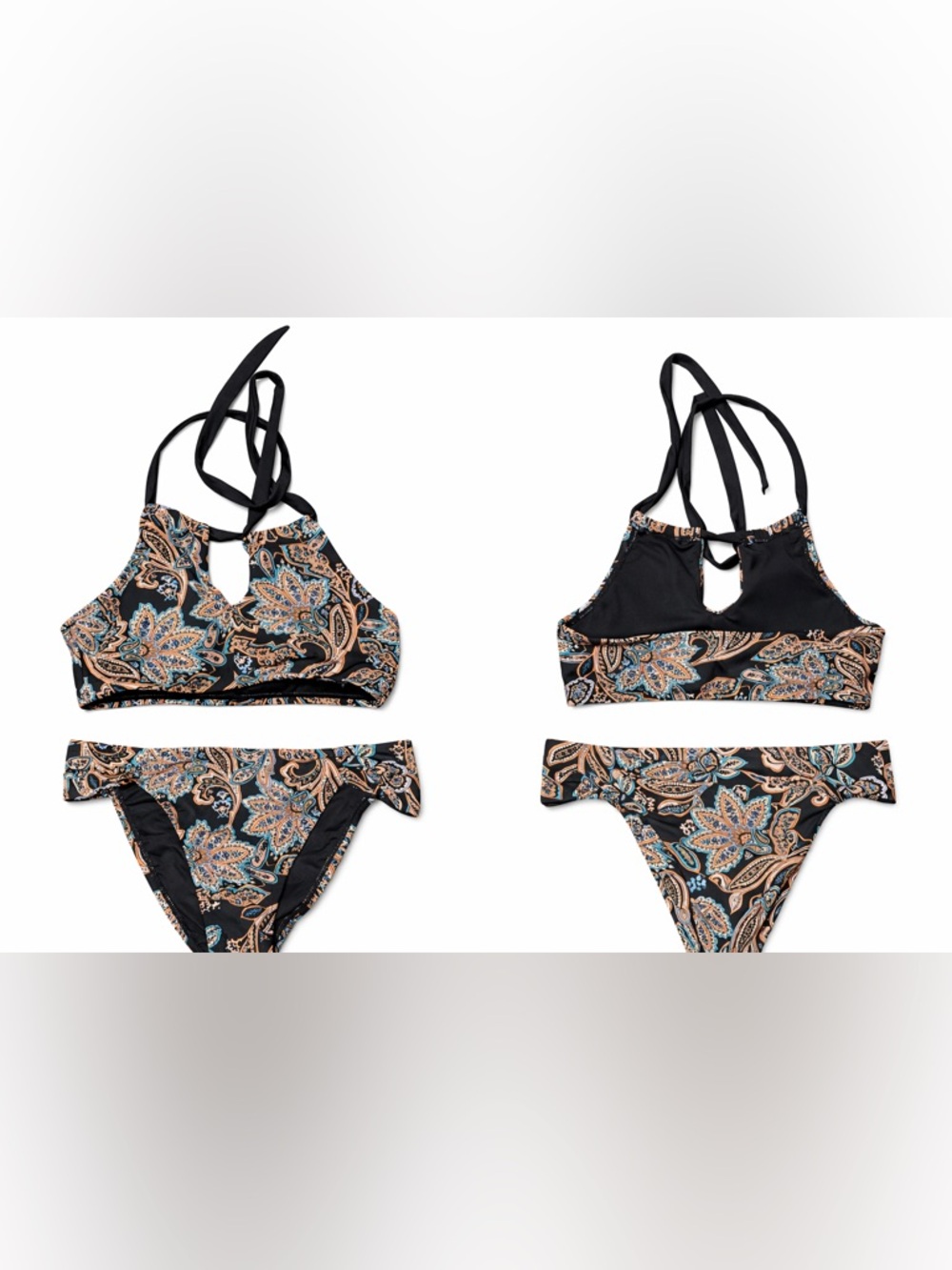 Time & Tru Paisley Bikini Set Small S 4-6 Halter High Cut Bottoms‎ Boho Swim - Picture 2 of 2
